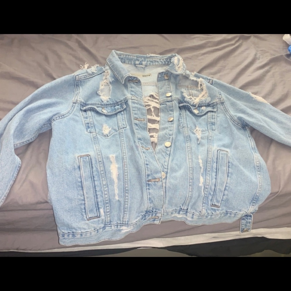 Topshop shredded denim oversized jacket